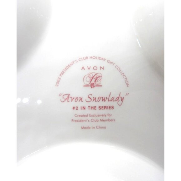 vtg. Avon Christmas Snow Lady Ceramic 3 Part Candy Nut Dish 2nd. Series New - Picture 5 of 5